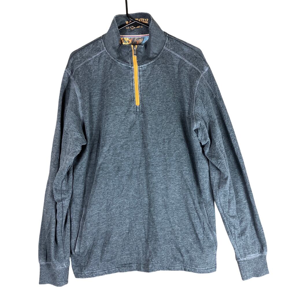 Margaritaville Mens Sweater Charcoal Gray 1/4 Zip Long Sleeve Large